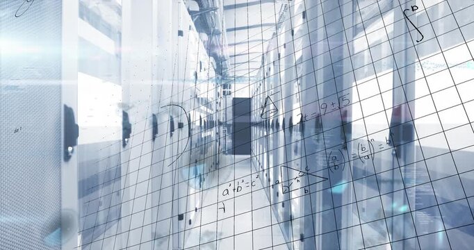 Animation of mathematical equations and data processing over grid network against server room