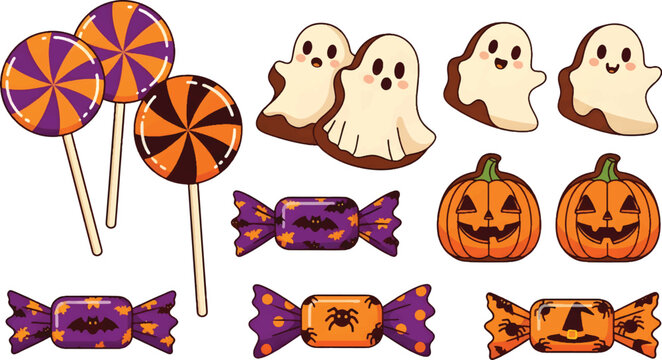 Vector Illustration Halloween Candy and Treats Set