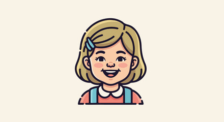 Obraz premium Cheerful cartoon girl with blonde bob haircut and blue hair clip
