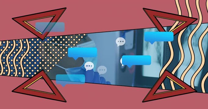 Animation of media icons over female doctor with xray