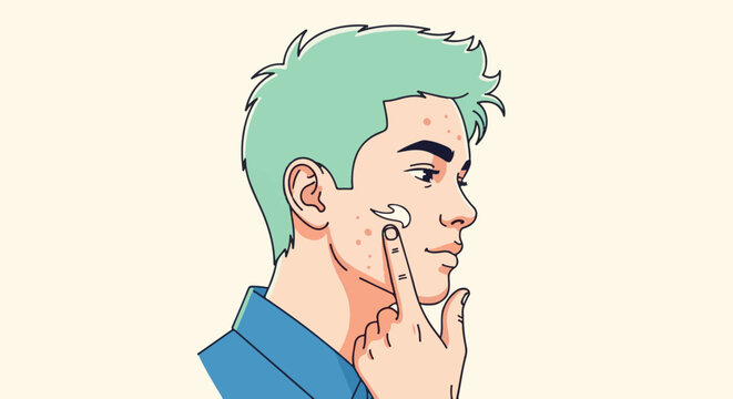 Person with light skin and green hair applying cream to their face