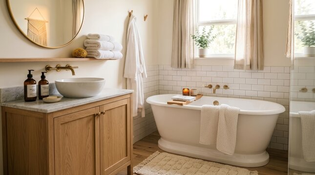 Cozy bathroom with soft textures and clean design