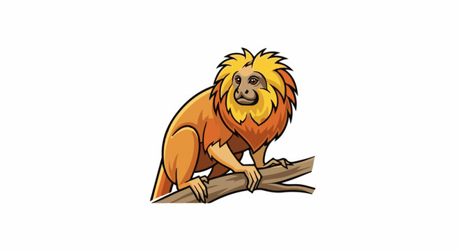 Cartoon illustration of a golden lion tamarin monkey sitting on a branch