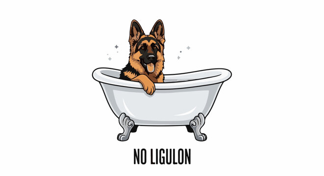 German Shepherd enjoying a relaxing bath in a vintage tub