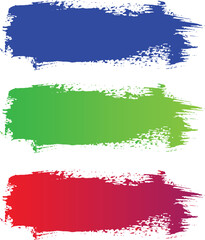 Obraz premium Set of three colorful paint brush strokes, vibrant blue, green, and red textured artistic banners isolated on white