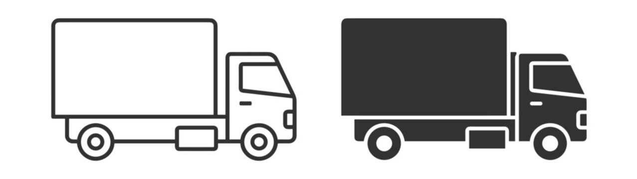 cargo truck icon set in line and solid style vehicle transport symbol on transparent background