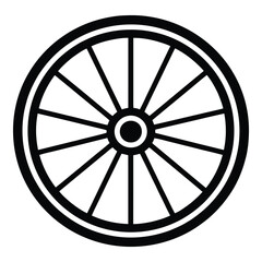 Fototapeta premium Simple line art icon of a bicycle wheel, cycling and transport component, two wheeled, personal transport, black and whit