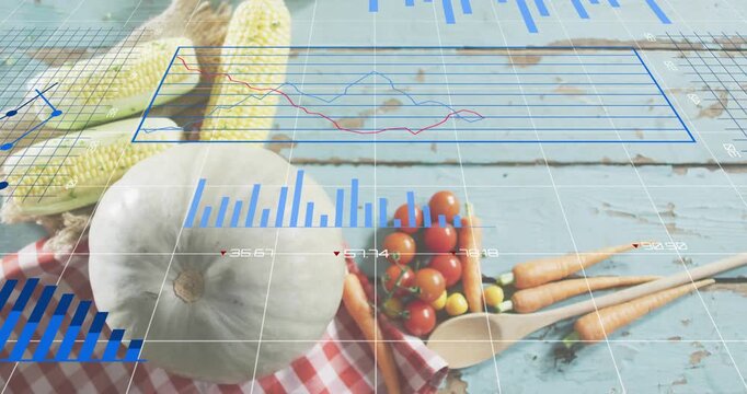 After pause produce pulsing with rising bar charts, animating pie and ring chart visualizing data