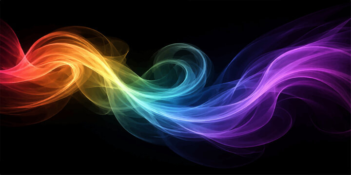 Abstract colorful smoke waves create a smooth flowing pattern of blue and red swirls with fractal energy against a black backdrop design