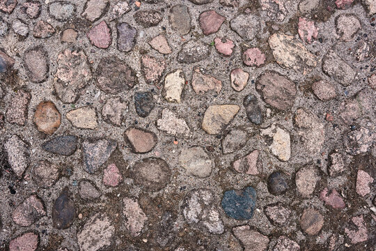 Old Cobblestone Pavement Texture with Natural Round Stones