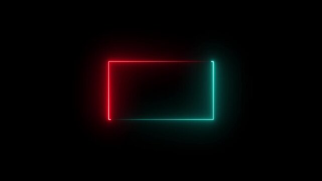 abstract moving neon rectangle frame animation background, neon line concept. Glowing neon square rectangle picture frame neon icon animation