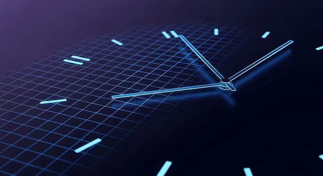 Futuristic digital clock face representing modern concept of time and technology
