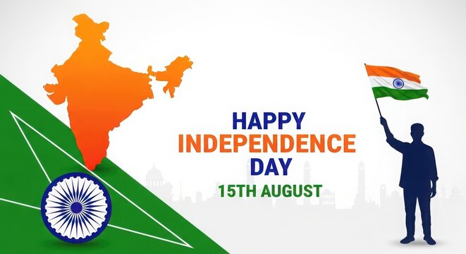 India independence day celebrations on august 15th with indian flag and map