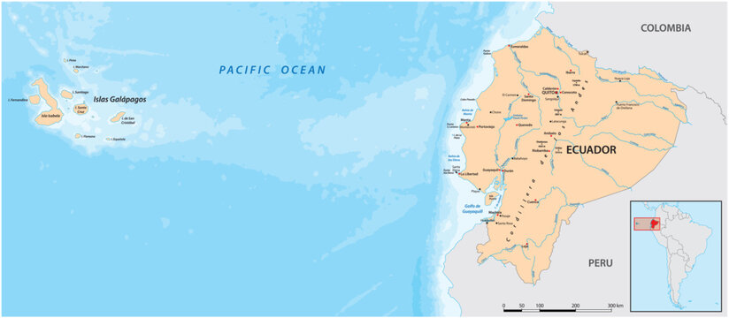 Map of Ecuador and the Galapagos Islands archipelago