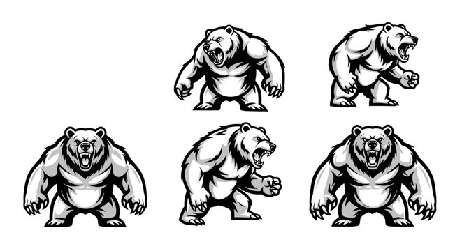 Aggressive Bear Illustrations - A Collection of Powerful Wildlife Designs.