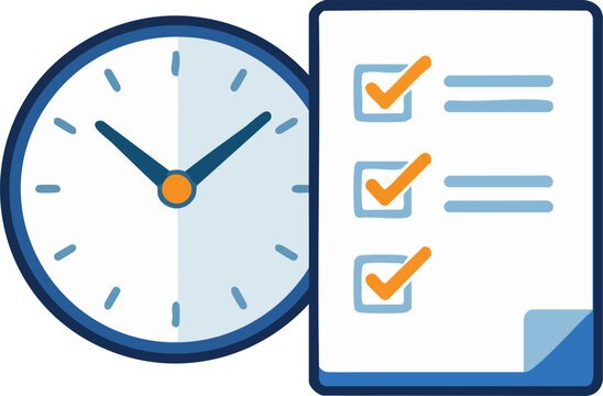 Time Management Icon: The icon illustrates the concept of time management through a combination of a clock and a checklist, symbolizing tasks and deadlines.