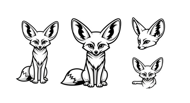 Fennec Fox Illustrations - Detailed Line Art of Desert Foxes.