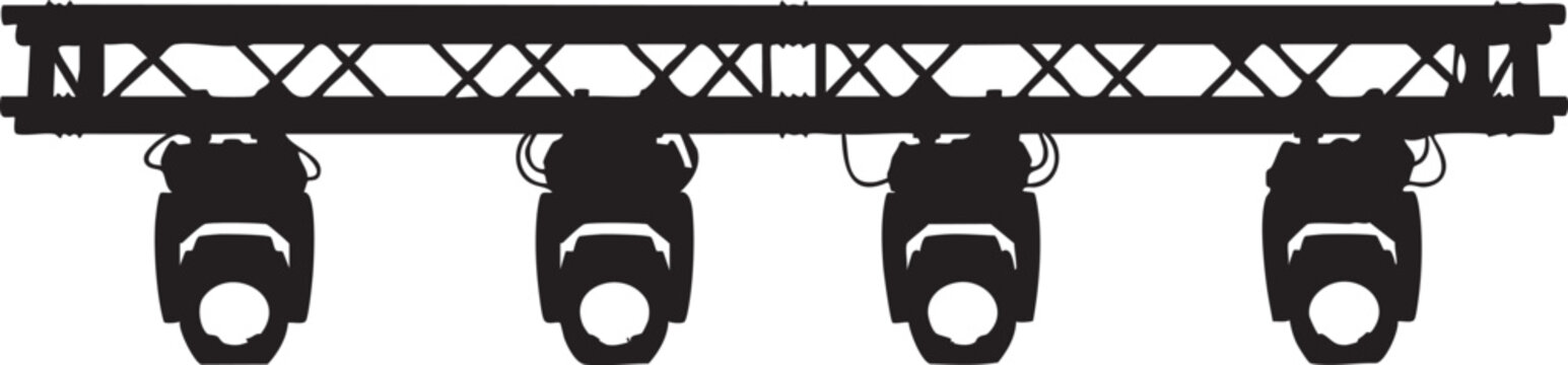 Black stage lights on truss system lighting rig theater lights spotlights