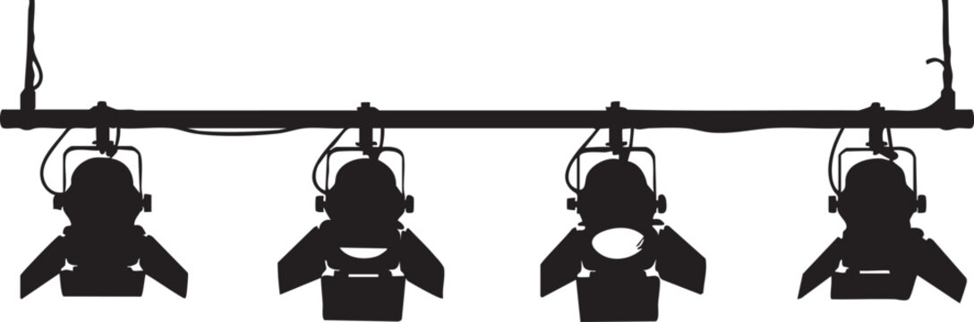 Four Stage Lights on a Bar spotlights lighting equipment theater lights stage lighting