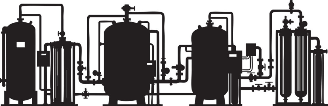 Industrial equipment silhouette with pipes and tanks