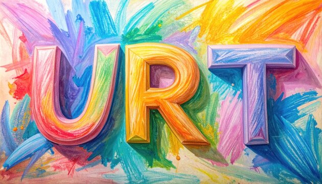Vivid, multi-colored ?URT? against a splash of expressive brushstrokes