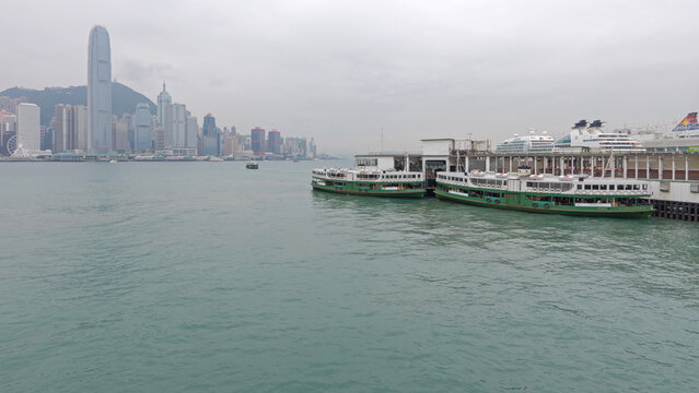 Moored Star Ferry at Victoria Harbour in Hong Kong China
