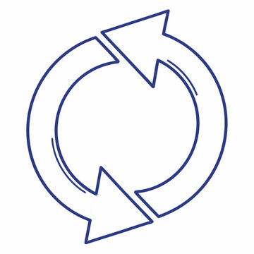 Two blue arrows in cycle indicating sync reload refresh repeat or restart process icon with outline