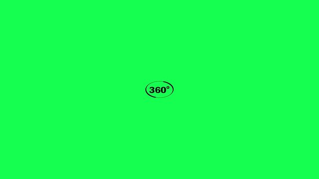 Animated 360 degree rotate view icon on green background. 360&deg; icon animation with optional lama matte and rotated circle. Motion graphics of circle in 360 degree rotation
