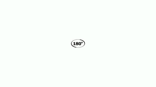 Animated 180 degree rotate view icon on white background. 180&deg; icon animation with optional lama matte and rotated circle