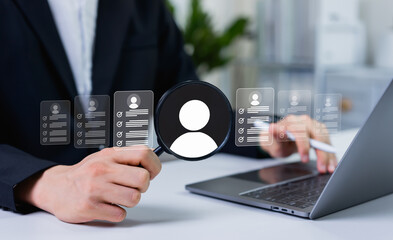 Human resources management information system for business recruitment, job interview process, employee data management and HR analytics concept. © Father_Studio