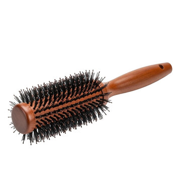 Wooden handled brush with natural boar bristles for hair styling or grooming