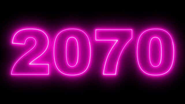 Happy New Year 2070 festive greeting with neon sign animation. Symbol of new year, growth, innovation, and celebration. 2070 concept