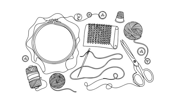 Sewing and embroidery tools illustration