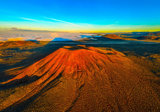 Aerial View of Mojave Desert Cinder Cones at Sunrise
