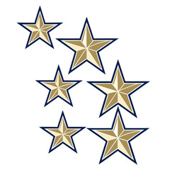 Obraz premium Group of stars, some filled with golden color, some with golden and white, all with dark blue outline on white background