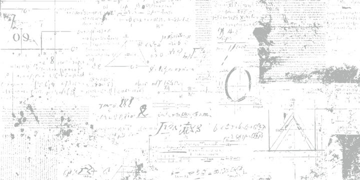 Vintage handwritten mathematical equations and geometric diagrams on distressed paper background