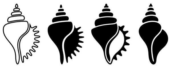 Spiraled seashells and conch shapes from the ocean, tropical marine life elements for beach and coastal decor, Seashell shellfish marine dwellers set © Uttham