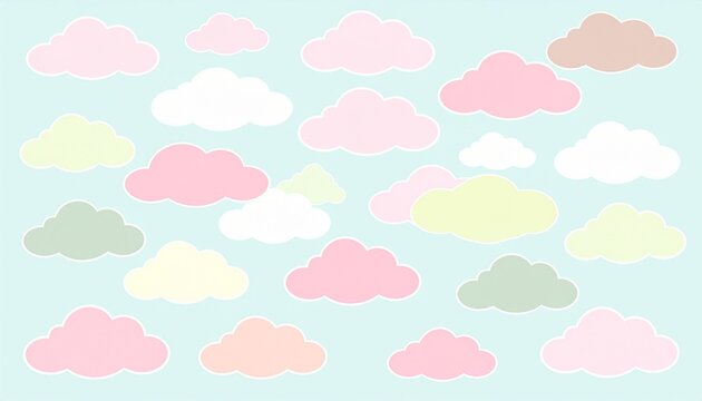 minimalist pastel cloud shapes collection on light blue gradient background