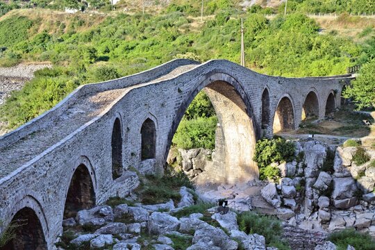 Mesi Bridge in Shkoder, Albania. 18th century Ottoman landmark.