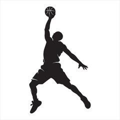 Basketball player performing slam dunk silhouette © Creatixa