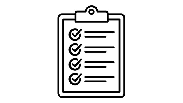 Professional minimalist vector icon illustration of a clipboard with a completed checklist, featuring circular checkmarks and horizontal lines for tasks, ideal for business and education.