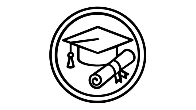 Minimalist graduation cap and rolled diploma vector icon illustration. Academic achievement mortarboard and scroll symbol for education, learning, university degree, and student success concepts.