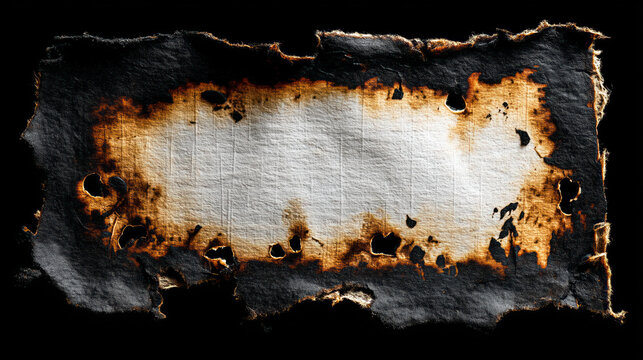 Burnt paper edge with charred border on black background