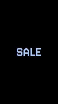 Abstract Sale Typography with Digital Glitch Effect and Blue Stripes on Black Background. Perfect for vertical content, website landing pages, video intros, futuristic-themed social media content.
