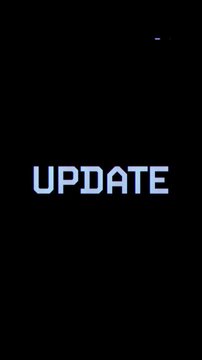 Abstract Update Typography with Digital Glitch Effect and Blue Stripes on Black Background. Perfect for vertical content, website landing pages, video intros, futuristic-themed social media content.
