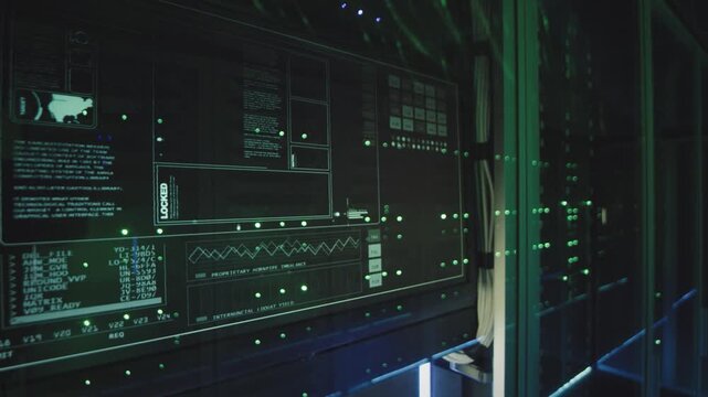 Modern computer network server in industrial control room with technology