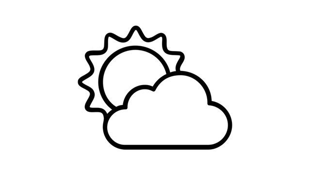 Minimalist vector illustration of a sun and cloud icon, perfect for weather forecasting apps, meteorology websites, and environmental climate reports. Scalable flat line art design for UI.