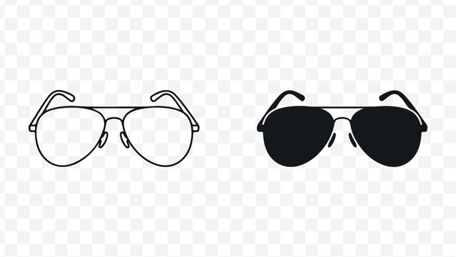 Minimalist vector illustration of clear and shaded aviator sunglasses for graphic design and branding isolated on Transparent Background