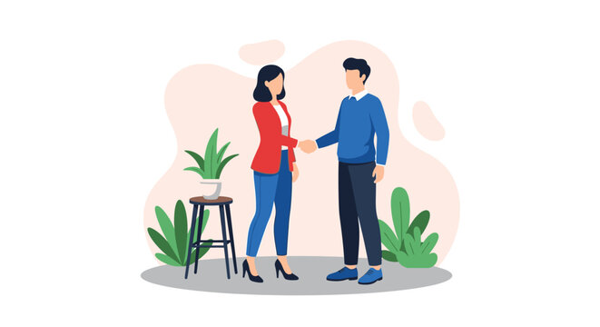 Business handshake between man and woman flat vector illustration