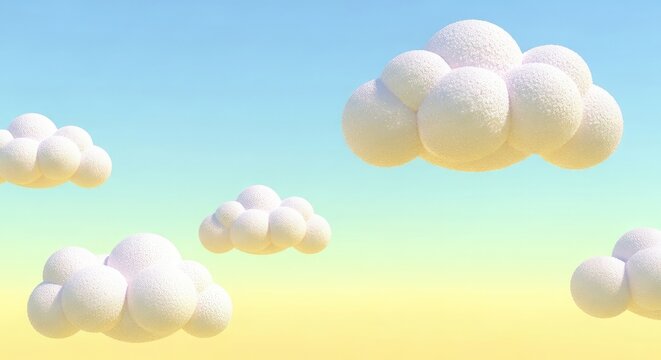 Soft pastel marshmallow clouds on gradient blue yellow background wallpaper poster banner download 2026 2027